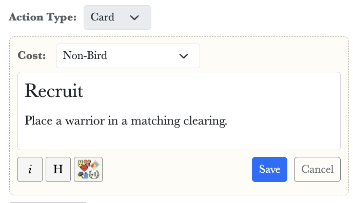 Card action with card type cost
