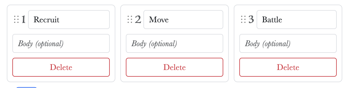 Card slots with optional title and body text