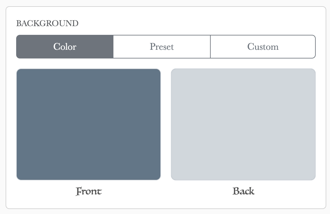 Background selector showing solid, official, and upload options