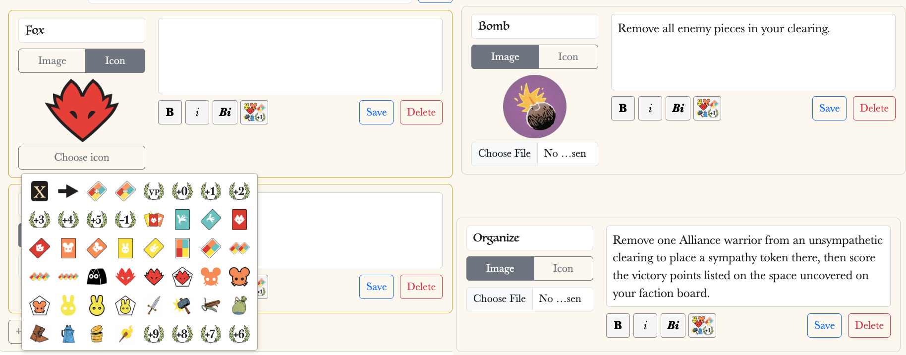Legend section with piece icons and descriptions